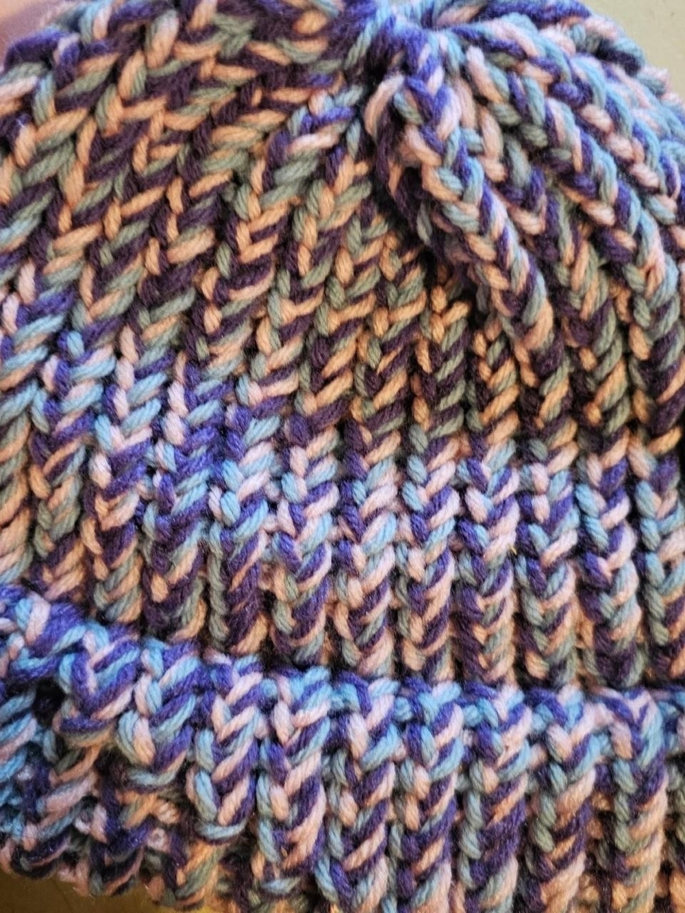 Hand Crafted Lavender & Blue Chunky Knit Beanie